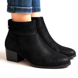 Regarde Le Ciel Suede Ankle Booties Black 38 Low Block Heel Soft Leather Zip 7.5